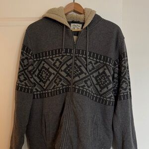 Lucky Brand Charcoal Patterned Zip-Up Sweater